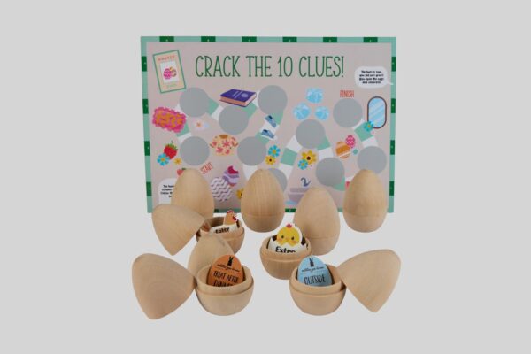 8 wooden eggs + tokens + egg hunt map